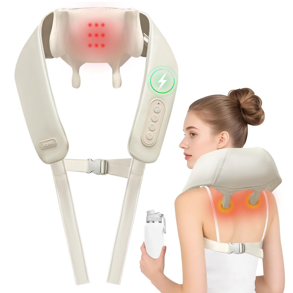 Joyset Neck Massager for Pain Relief Deep Tissue, Cordless Neck Massager and Shoulder with Heat, 6D Kneading Shiatsu Massage for Legs, Body, Chrismas, Birthday