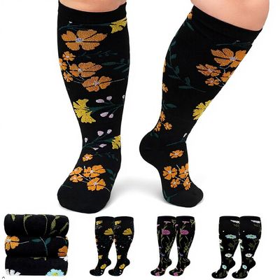 AMITOFO Plus Size Compression Socks 20-30mmHg Wide Calf for Men Women, Extra Large Compression Stockings Support for Running, Travel, Nurses, Pregnancy (3 Pairs)