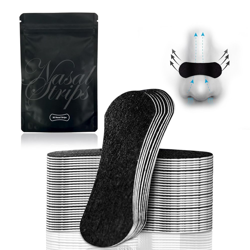 30 Pcs Nasal Strips, Extra Strength Nose Strips for Snoring, Improvess Sleep, Sweat Resistant Design for All Day Use, Black