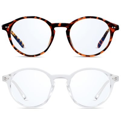 ANDWOOD Blue Light Blocking Glasses Women Men Computer Small Face Frame Bluelight Blocker Teens Round Frame 2 Pack Tortoise Clear