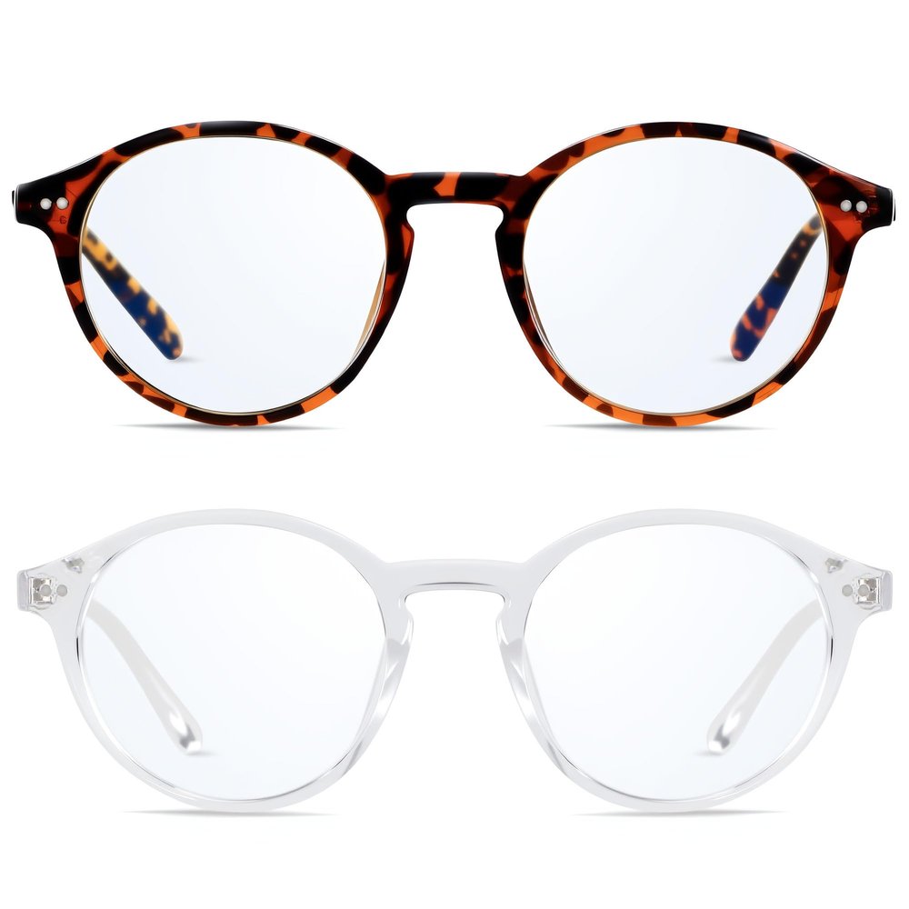ANDWOOD Blue Light Blocking Glasses Women Men Computer Small Face Frame Bluelight Blocker Teens Round Frame 2 Pack Tortoise Clear