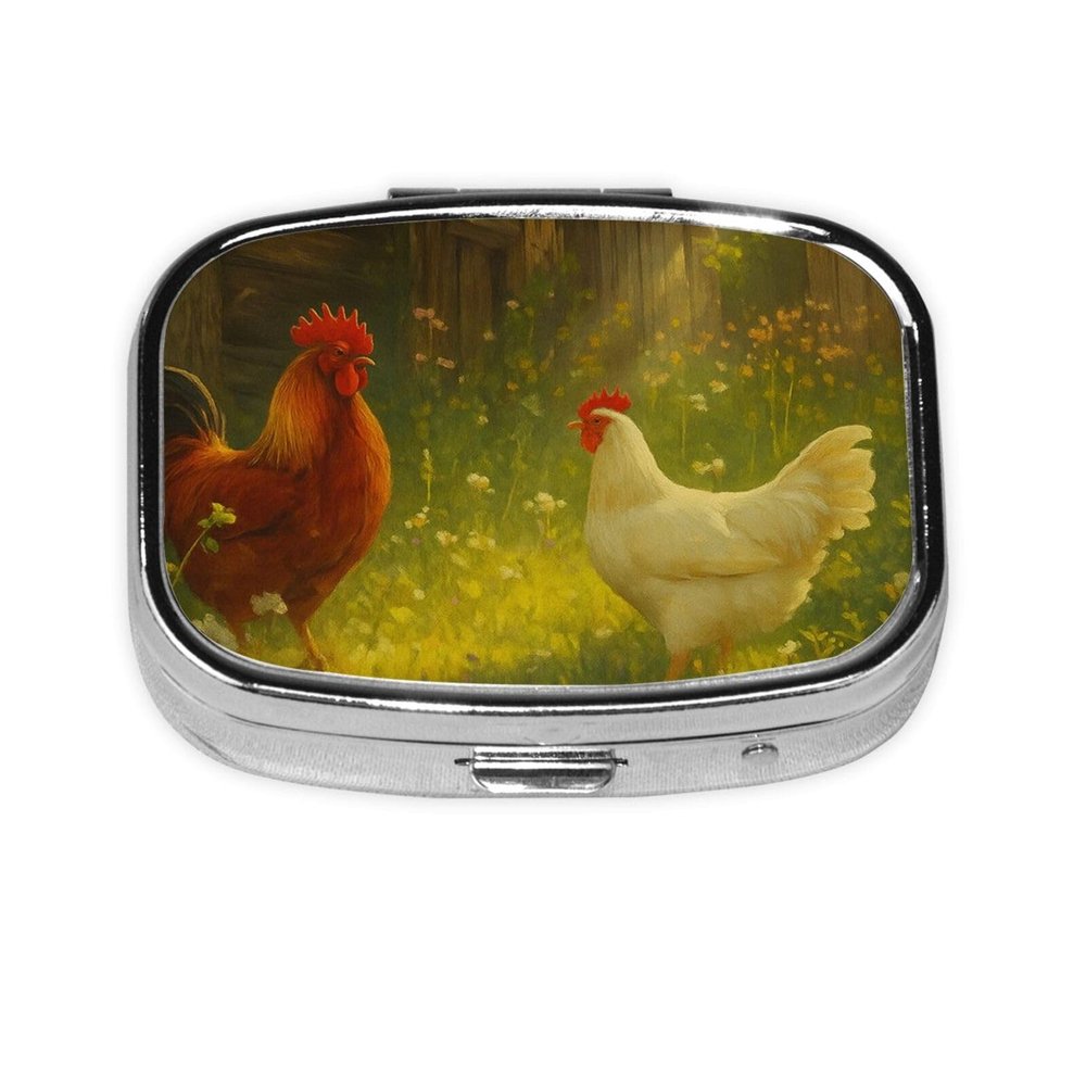 Rustic Chicken Pill Box Portable Mini Pill Organizer Case
