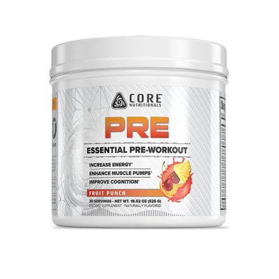 Core Nutritionals Essential Pre Workout | for Energy & Muscle Pumps | L-Citrulline & Beta Alanine | 200mg Caffeine | 30 Servings (Fruit Punch)