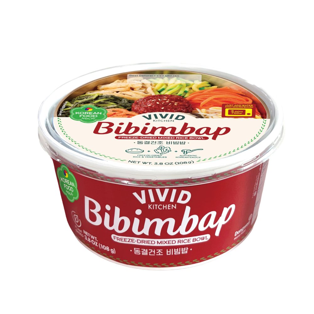 VIVID KITCHEN Freeze-Dried Bibimbap with Zero Sugar Sauce Plant-Based Korean Meal 3-Minute Microwave Bibimbap with 8 Vegetables Lightweight, Portable Bowl (3.8oz / 108g) (3 Pack (3.8 OZ X 3EA), 11.4, Ounce)