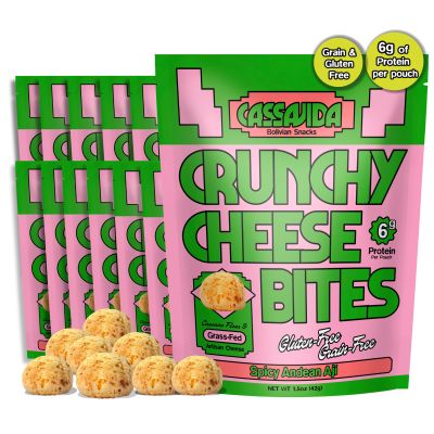 Cassavida Spicy Gluten Free Snack Crunchy Cassava Cheese Bites, Andean Aji Grain Free, Twice-Baked, No Seed Oils, Grass-Fed Bolivian Cuap (1.5 oz, Pack of 12)