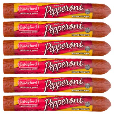 Bridgford Pepperoni Slicing Stick, 7 oz Pack of 6 - Naturally Smoked Pepperoni Stick for Pizza, Sandwiches and Charcuterie - High Protein, Zero Carb, Ready-to-Eat, Keto Snack for On-the-Go Snacking