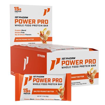 1st Phorm Power Pro Protein Bars, Salted Peanut Butter Flavor, 15G Whole Food Protein, Gluten Free, Snack Bars for on the Go or Pantry Snacks, Made Without Artificial Flavors, 15 Count