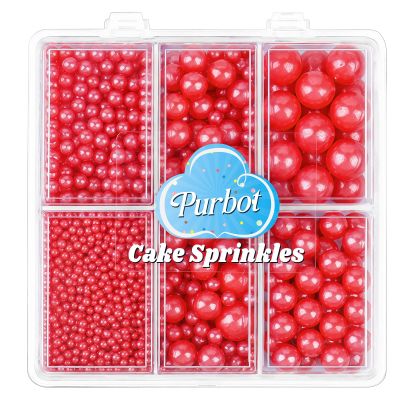 Red Pearl Sprinkles for Cake Decorating, 4 Sizes Sugar 130g/4.6oz, Cupcake, Ice Cream, Donuts, Macaron Toppings Supplies (2mm, 4mm, 7mm, 1cm)
