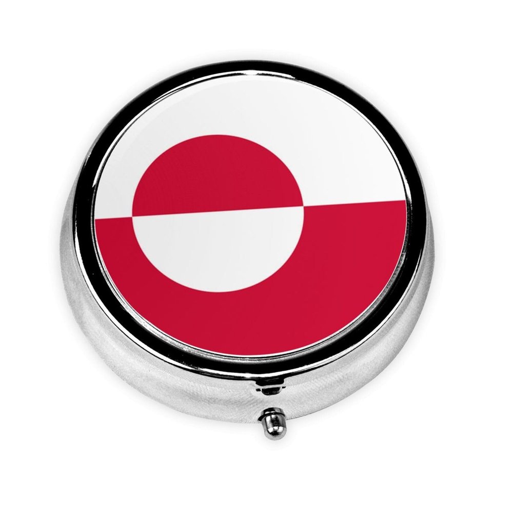 Greenland Flag Pill Box Patriotic Small Pill Case Cute Round Portable Travel Medicine Organizer for Pocket Purse