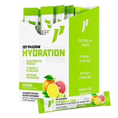 1st Phorm Hydration Sticks, Citrus, Electrolyte Drink Mix, 20 Count