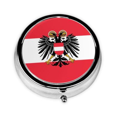 Austria Flag Pill Box Patriotic Small Pill Case Cute Round Portable Travel Medicine Organizer for Pocket Purse