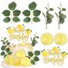 Rsstarxi Happy Birthday Cake Topper Decorations with Juicy Lemon Slices Leaves Cake Pick Decorations for Baby Shower Birthday Party DIY Cake Decorations view 1