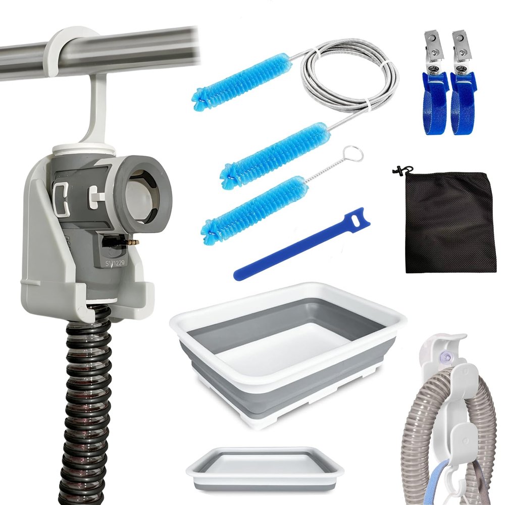 11 Pack CPAP Tube Cleaning Kit, Collapsible Wash Basin,CPAP Hose Hanger,CPAP Hose Holder for Bed,CPAP Hose Plugs,CPAP Tube Clips,Tube & Mask Cleaning Brush for 15-22mm Diameter Tubing with Storage Bag