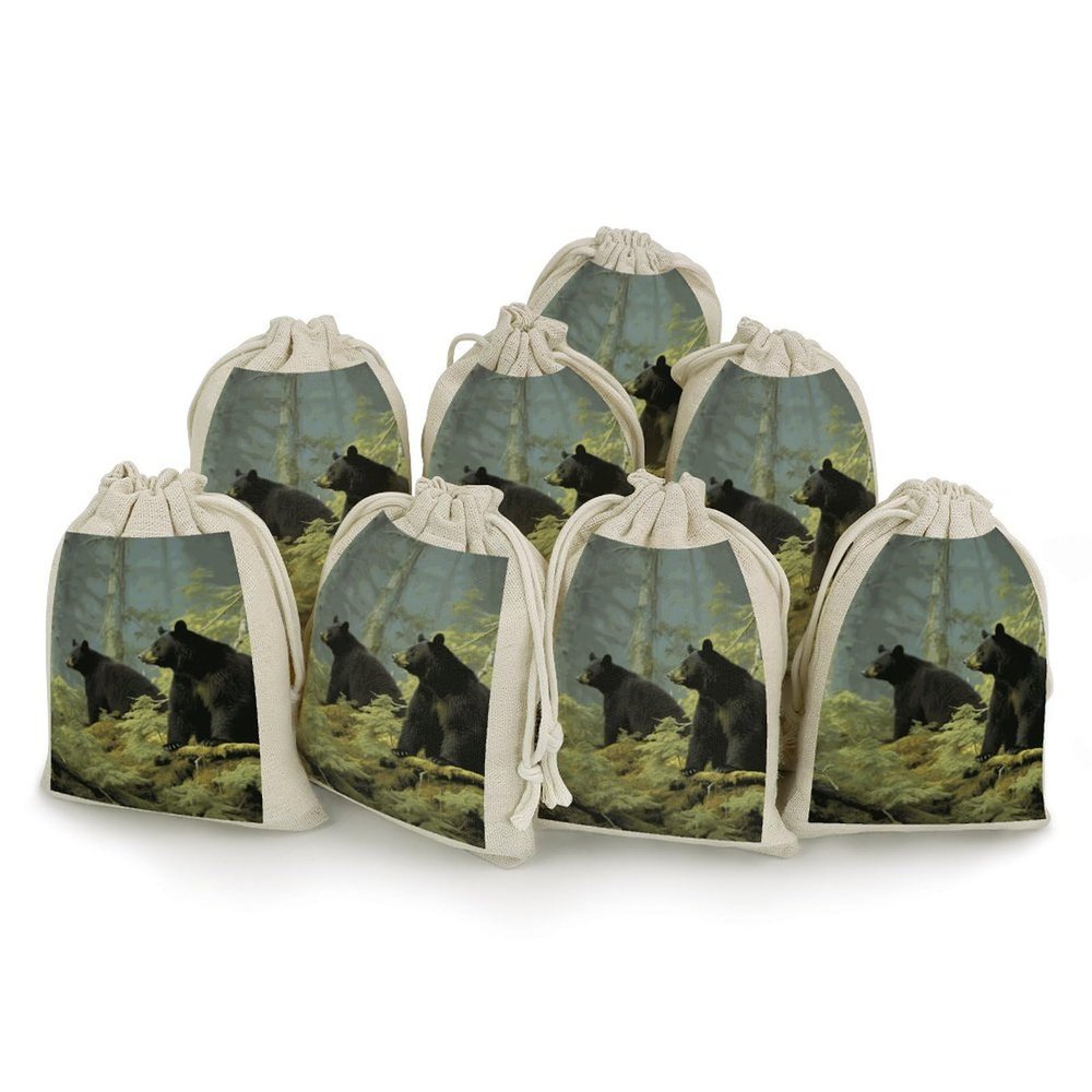QMKVBSN 8 Pieces Muslin Bags Black Bears Drawstring Bag Fabric Gift Pouches Bulk Sachet Reusable Grocery Bag for Jewelry Party Wedding Home Storage Bags