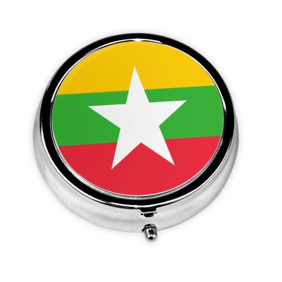 Myanmar Flag Pill Box Patriotic Small Pill Case Cute Round Portable Travel Medicine Organizer for Pocket Purse