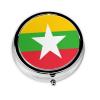 Myanmar Flag Pill Box Patriotic Small Pill Case Cute Round Portable Travel Medicine Organizer for Pocket Purse view 1