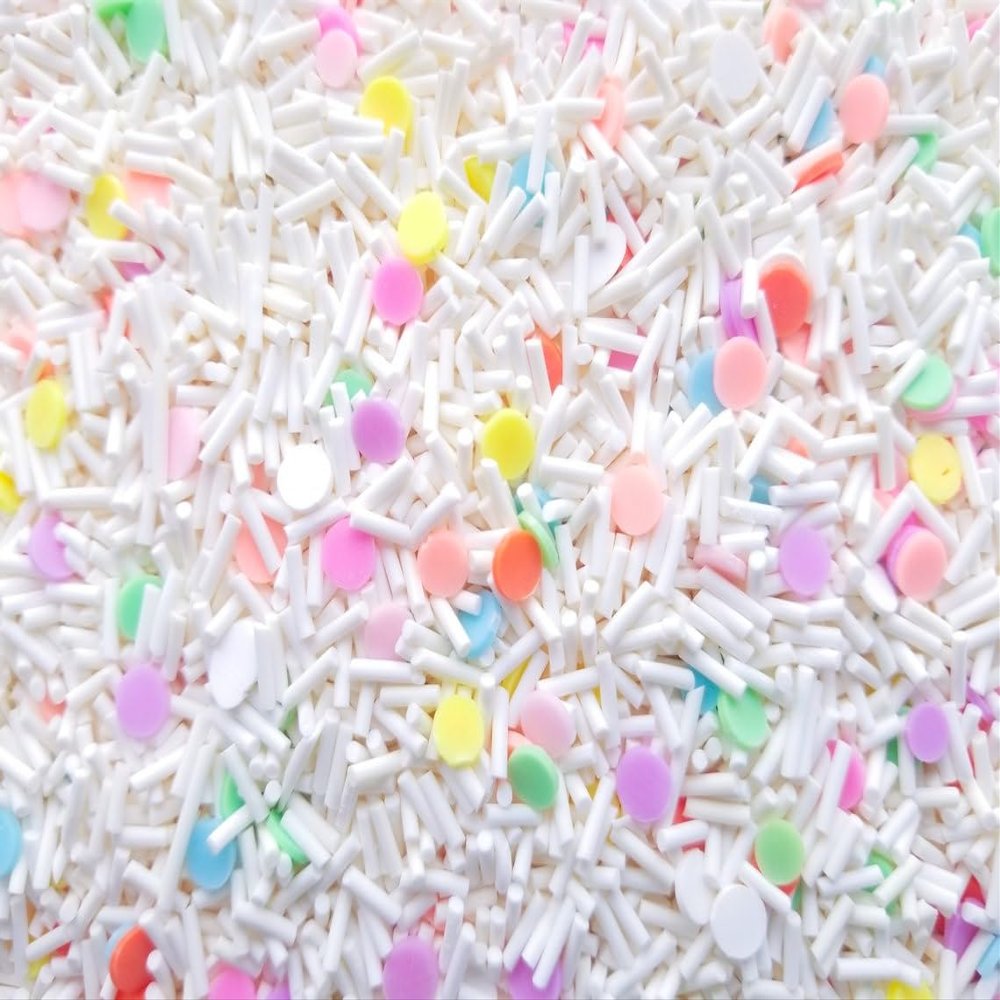 FUNFETTI Birthday Cake White with Pastel Multicolor Rounds Polymer Clay Fake Sprinkles, Decoden Funfett Jimmies rdnqu (Container: Approx. 4-5 Grams)