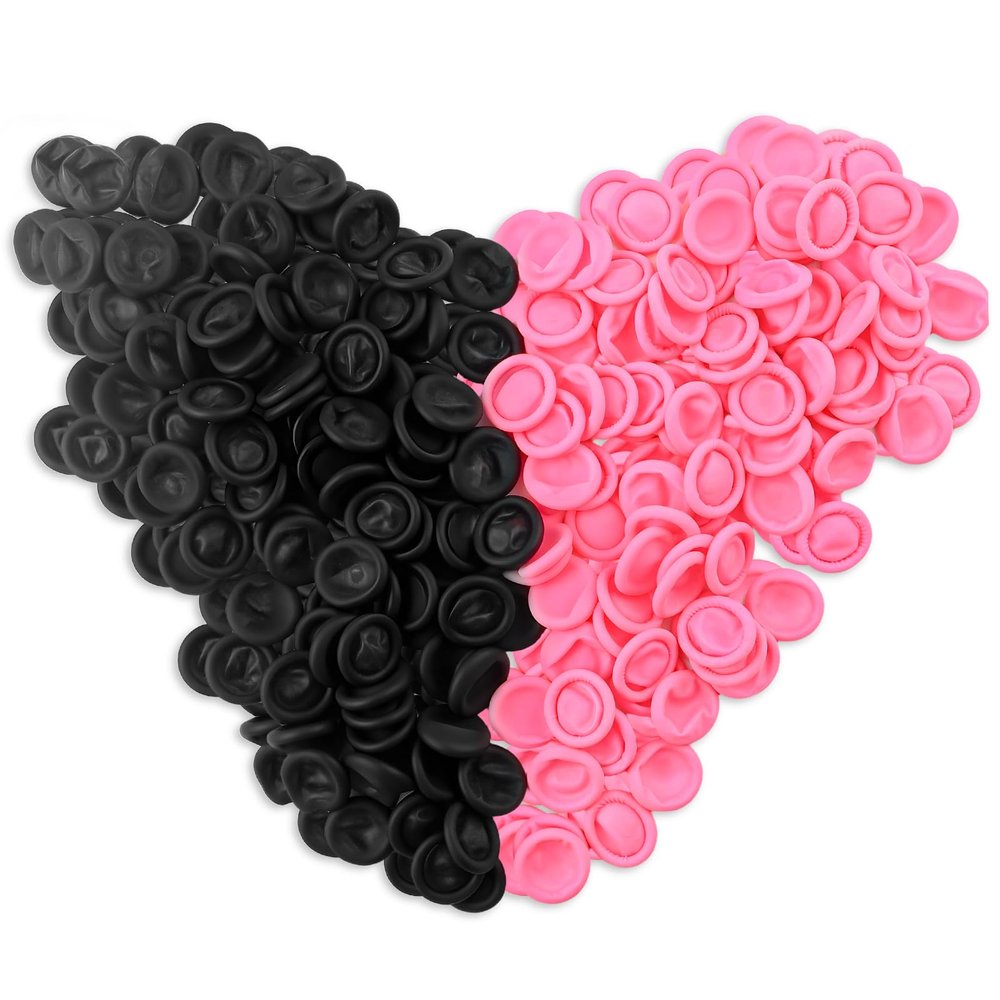 200Pcs Pink & Black Finger Cots, Medium Finger Gloves Disposable,Non-Allergenic Silicone Fingertips Finger Cot Protectors for Electronic Repair, Handmade, Industrial Apply and More