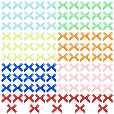 105PCS Mini Bows for Crafts, 7 Colors Small Ribbon Bows for Gift Wrapping Wedding Cake Decoration Card Making Party Decor
