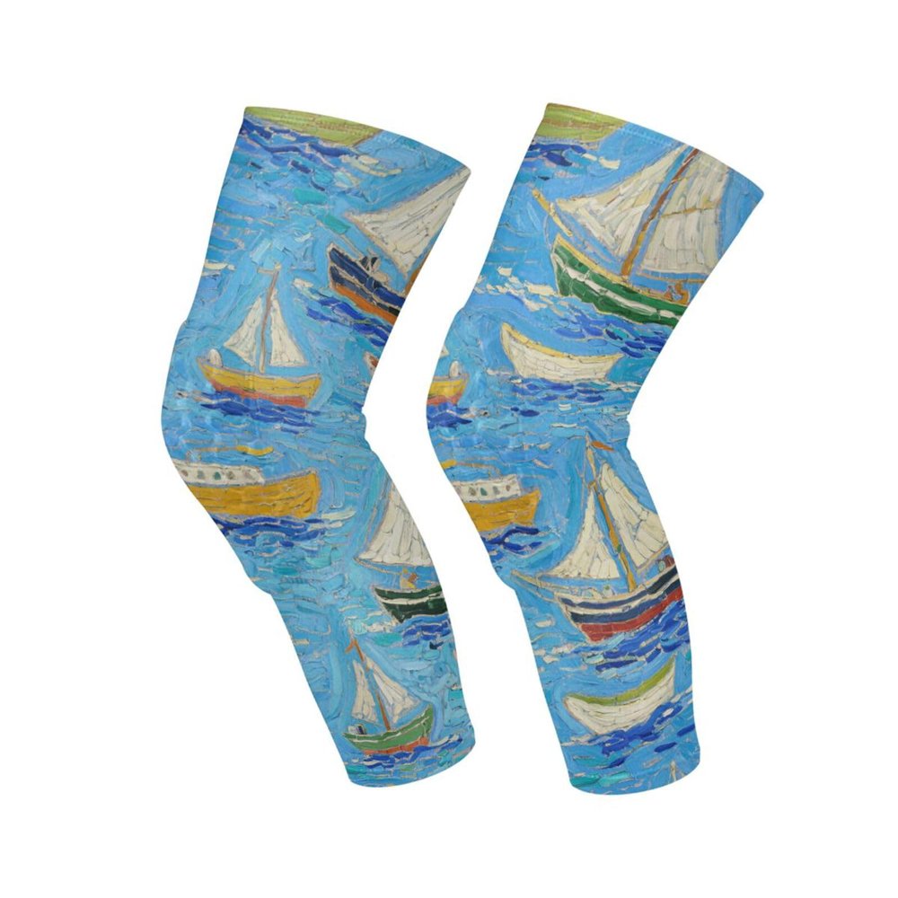 Art Oil Painting Blue Boat knee brace women (Pack of 2) Joint Pain Relief knee pad sleeves for Gardening, Bike, Climbing, Baseball