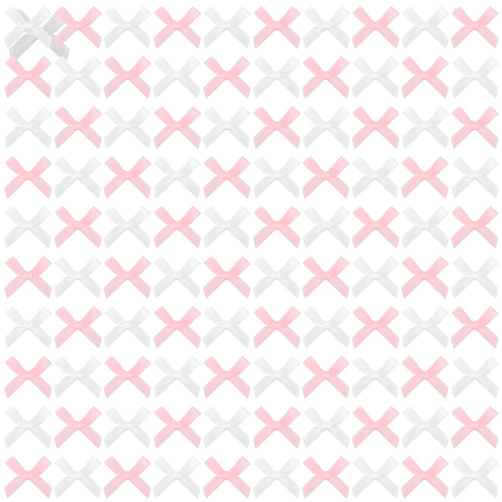 100PCS Mini Bows for Crafts, White and Pink Small Ribbon Bows for Gift Wrapping Wedding Cake Decoration Card Making Party Decor