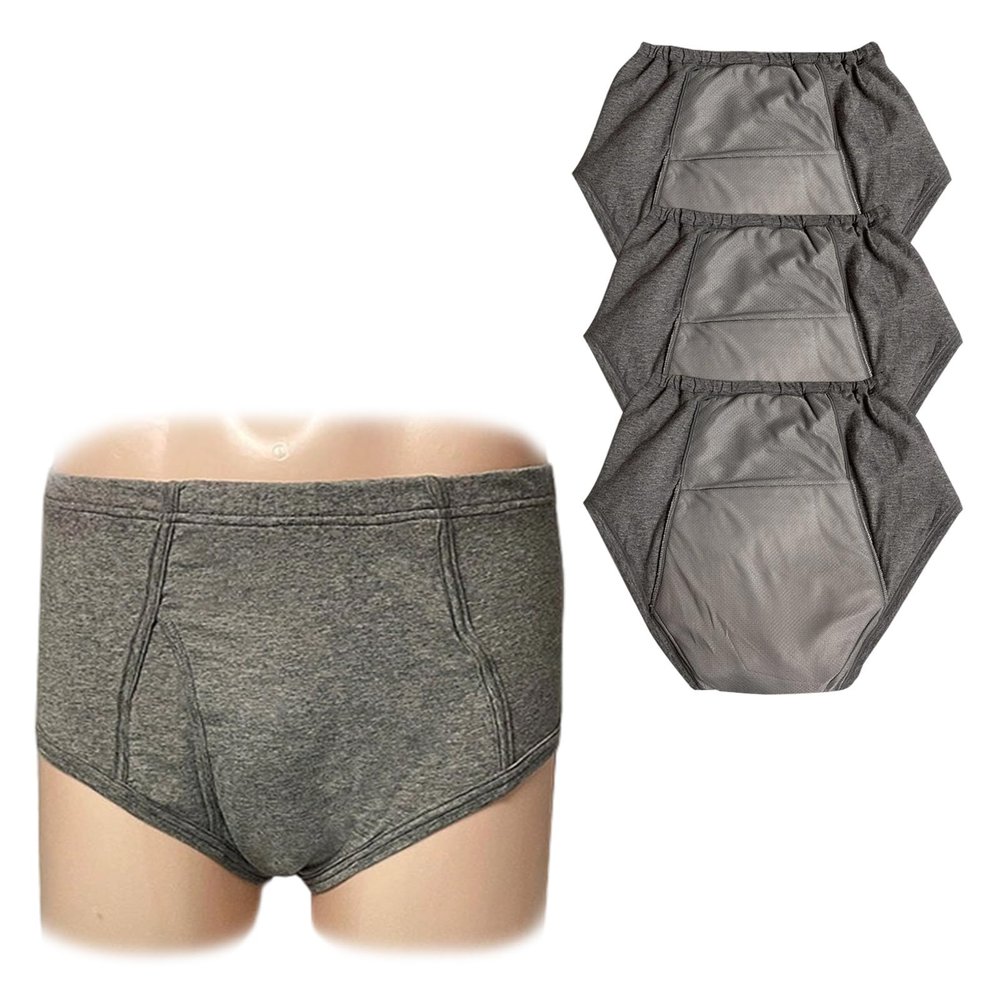 Reusable Cotton Incontinence Underwear for Men, Mens Reusable 500ML Absorbent Urinary Leak Proof Brief, 4-Layer Design (XX-Large, Count, 3)
