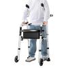 Foldable Upright Walker with Seat and 2 Removable Wheels, Adjustable Height and Handrails, Weight Capacity 400 Lbs view 1