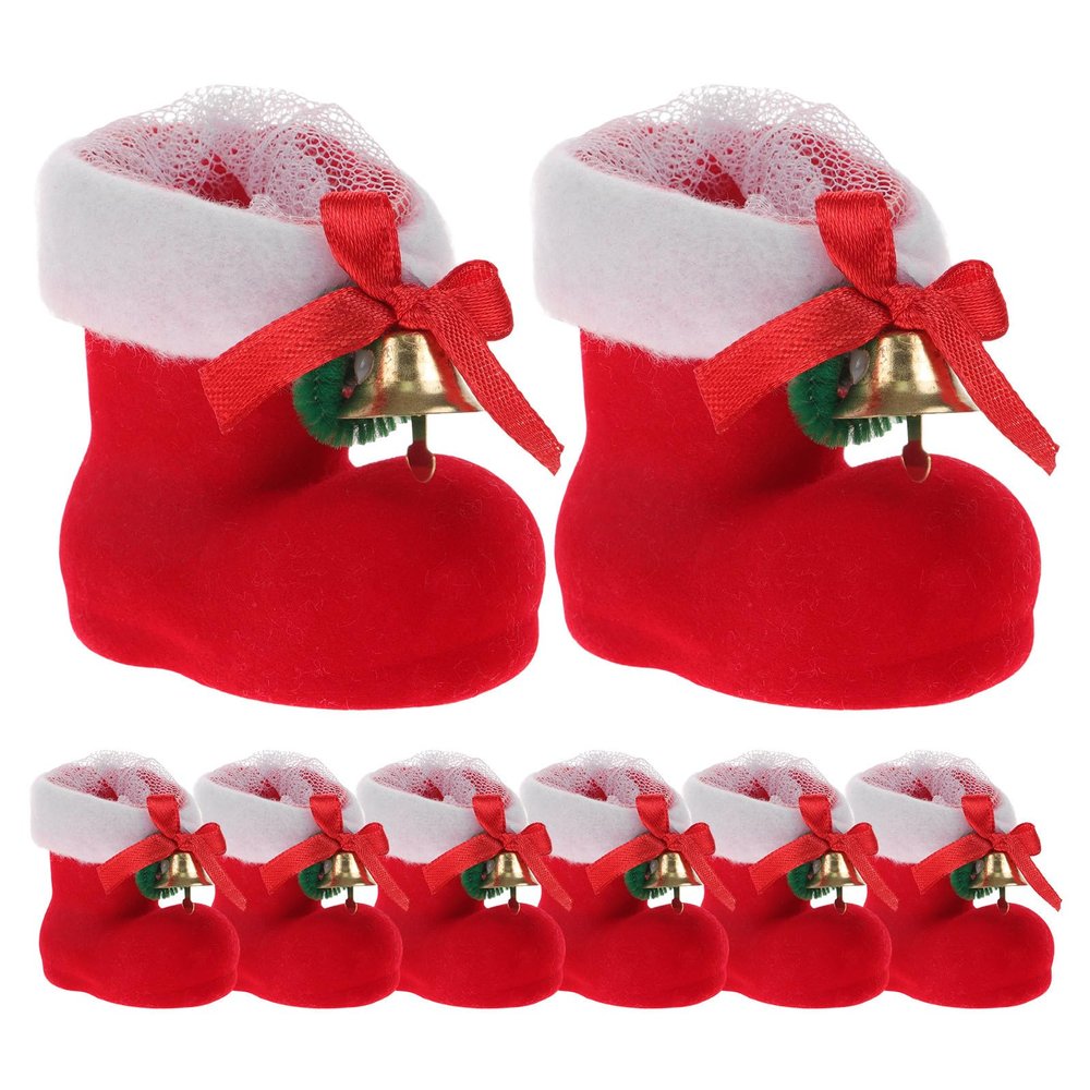 Sewroro 8pcs Reusable Christmas Candy Boots, Sweets Storage Decor for Holiday Party, Red Flocking Christmas Decoration