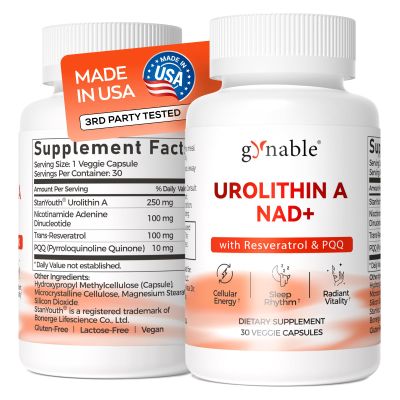 Gynable Patented Urolithin A Supplement with NAD+ | Trans-Resveratrol & PQQ| 4-IN-1 Complex Cellular Energy & Muscle Strength,Longevity Supplement for Sleep and Healthy Aging - Made & Tested in USA