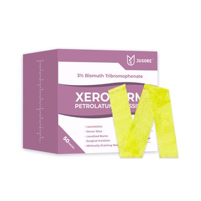 JUSORE Xeroform Petrolatum Dressing 1"x8" - 50 PCS Non Stick Gauze Pads, Medical Soft Fine Mesh Gauze Patch for Wound Care, Burns, Lacerations, Skin Grafts & Surgical Incisions, 50 Individual Pack