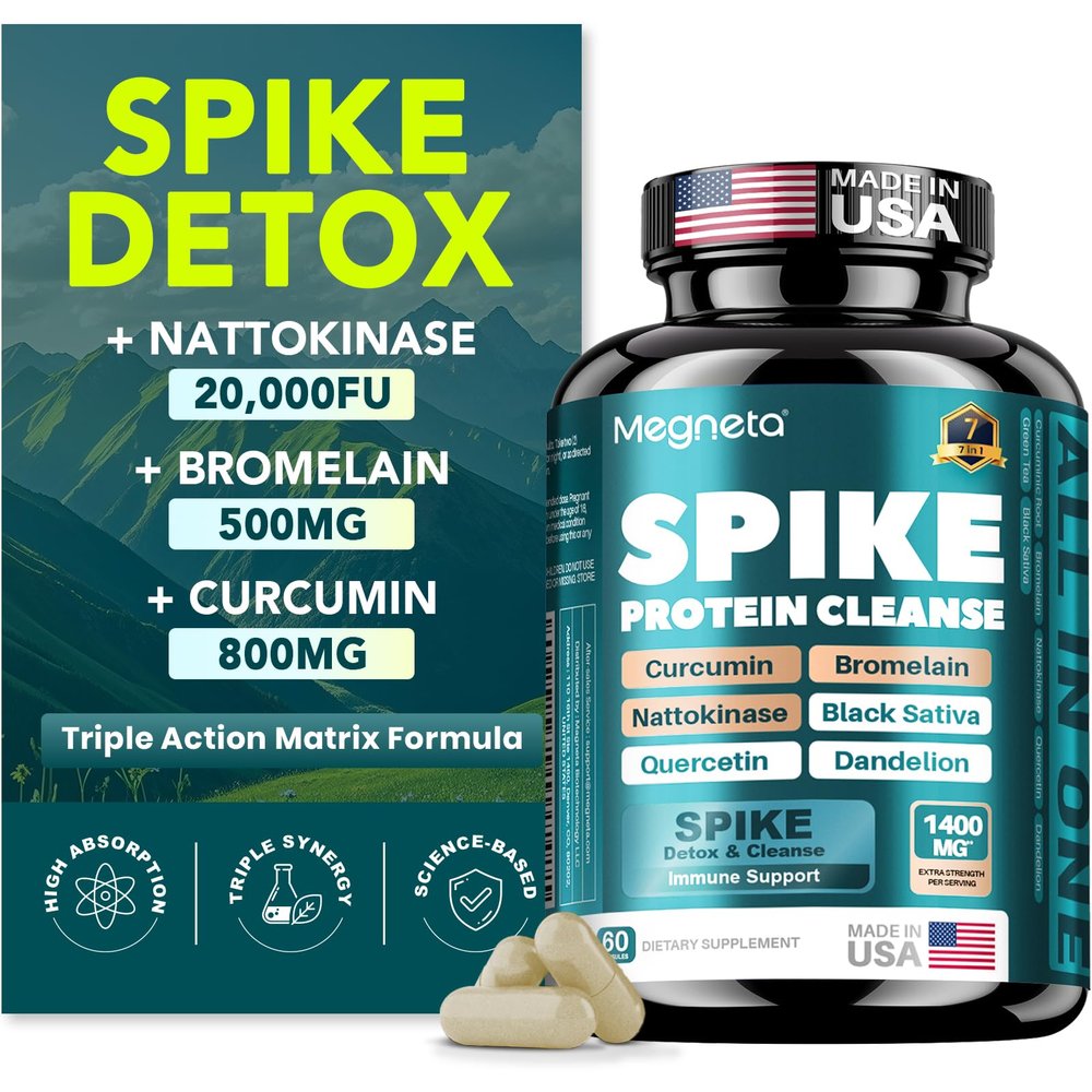 MEGNETA Spike Support - Nattokinase 20,000 FU/g, Bromelain 500mg & Curcumin 800mg Triple-Action Enzyme Complex with Quercetin & Dandelion Cardiovascular, Circulatory, Antioxidant & Immune Support