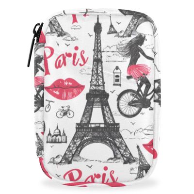 Paris Eiffel Tower Portable Pills Organizer for Purse, Pill Cases Organizers 7 Day Medicine Travel Case, Personal Week Pill Organizer Cute Zipper Medication Bag Containers for Vitamin, Supplement