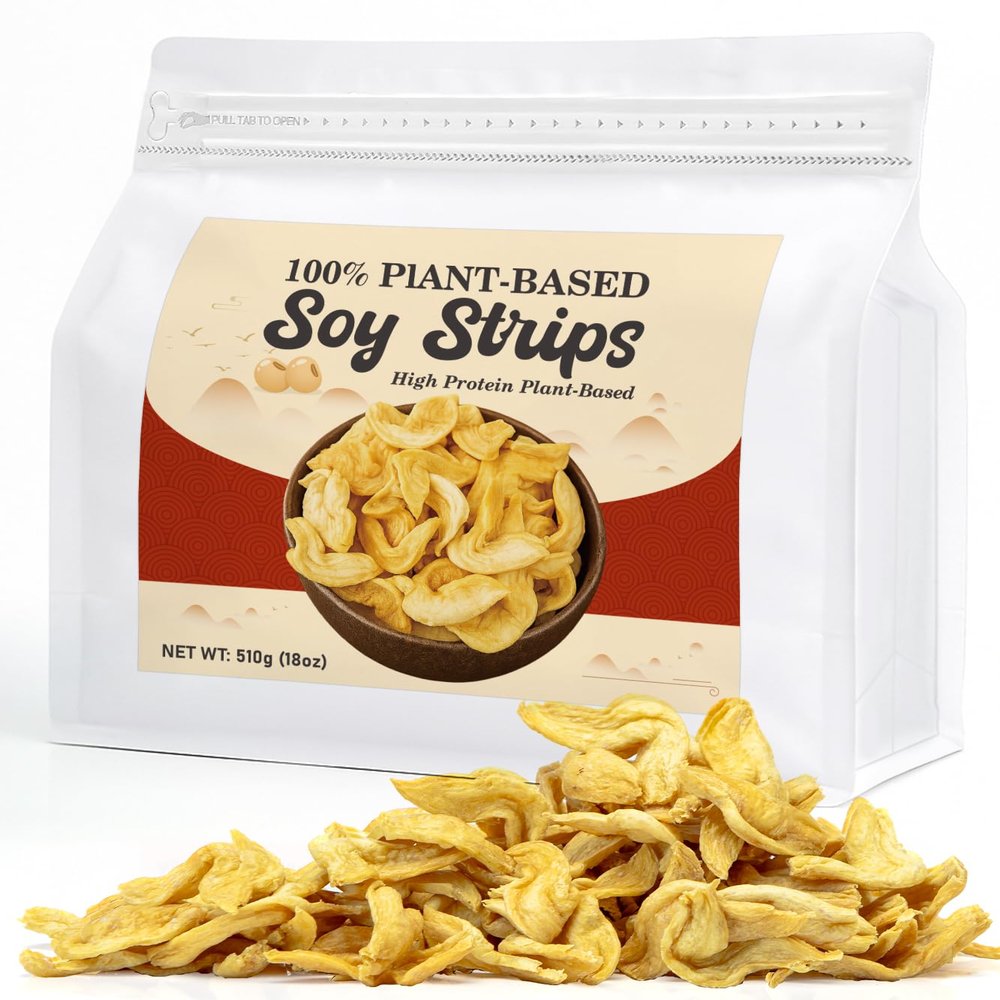Dried Soy Strips, Soybeans Strips & Soy Chunks 1.12 lb (510 g) Plant-Based Vegan Ingredient for Hot Pot, Stir-Fry, Stew, Soup & Asian Cooking