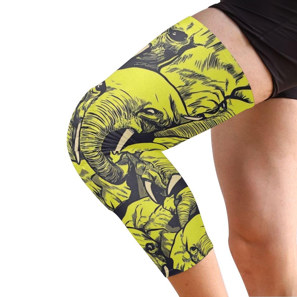 GuoChe Elephant Yellow Pattern Knee Support Brace (Pack of 2) Joint Pain Relief Knee Protector for Walking, Yoga, Wrestling, Skiing