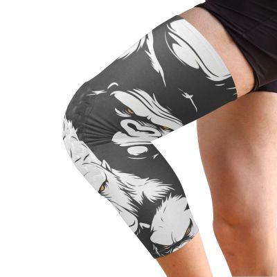 GuoChe Gorilla Black White Pattern Compression Sleeve Knee Brace for Men (1 Pair) Flexible and Wicking Knee Sleeves for Running, Gym, Basketball, Skiing