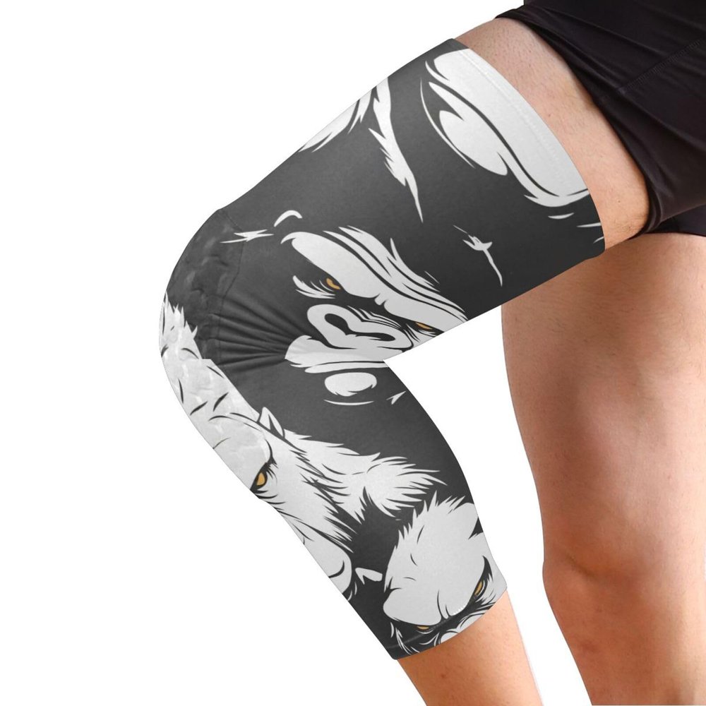 GuoChe Gorilla Black White Pattern Compression Sleeve Knee Brace for Men (1 Pair) Flexible and Wicking Knee Sleeves for Running, Gym, Basketball, Skiing