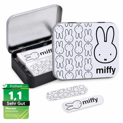 Miffy Kids Bandages Licensed Product Metal Case with 24 Bandages Cute Design Storage Box for Children Portable First Aid Kit for Backpack & Purse