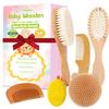 6 Piece Baby Hair Brush & Comb Set, Natural Bamboo & Goat Bristle for Cradle Cap Care, Newborn to Toddler Grooming Kit with Silicone Scrubbers for Scalp Massage view 1
