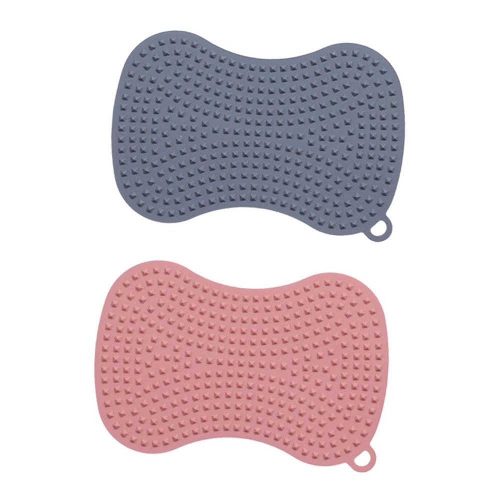 2Pcs Silicone Dish Brush Set, Double-Sided Dish Scrubber with Soft Bristles, Non-Scratch Kitchen Cleaning Brush for Cookware, 5.35 x 3.54 inch (& Gray)