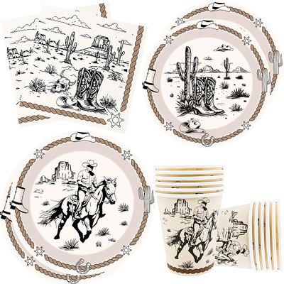 100Pcs Western Cowboy Party Supplies 9"Cowboy Paper Plates 7"Western Party Plates and Napkins Cups for Rodeo Bachelor Theme Baby Shower Barn Wild West Cowboy Ranch Birthday Party Decor Serve25 (pink)