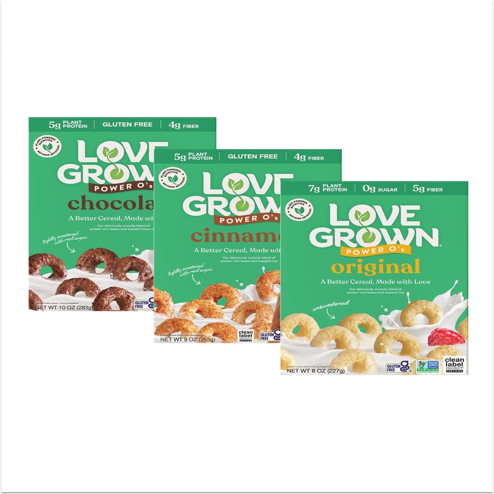 Love Grown Power Os High Protein Gluten-Free Cereal - Vegan, Certified Non-GMO, Low Sugar, High Fiber, Seed-Oil Free - Plant-Based Ingredients, Wholesome Breakfast Cereal - 3 Pack