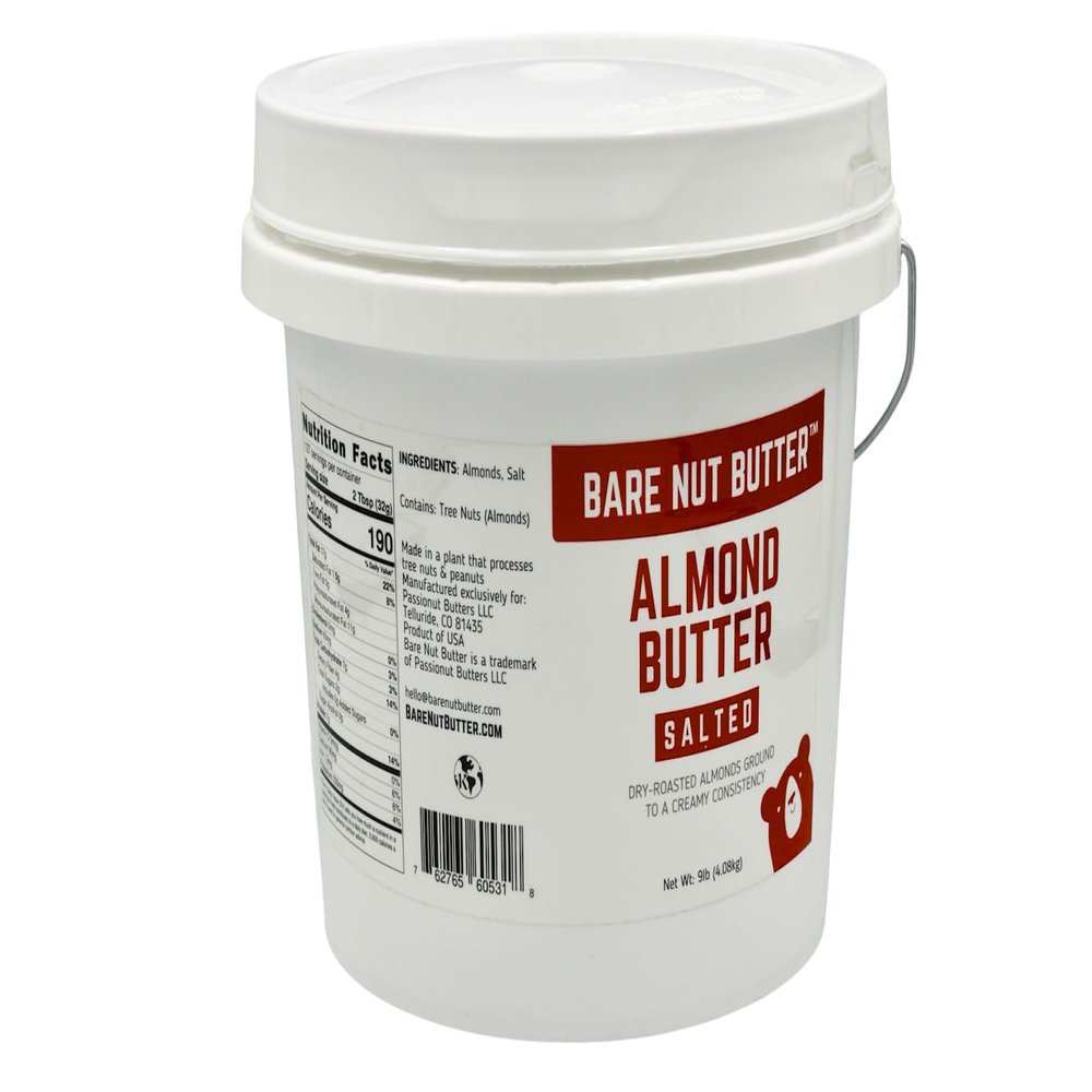 Bare Nut Butter Salted Almond Butter, Creamy Dry Roasted California Almonds, 100% Natural, No Added Oils, No Added Sugars, No Preservatives Bulk 9 lb Pail (Same as 9 1lb Jars) (1 single)