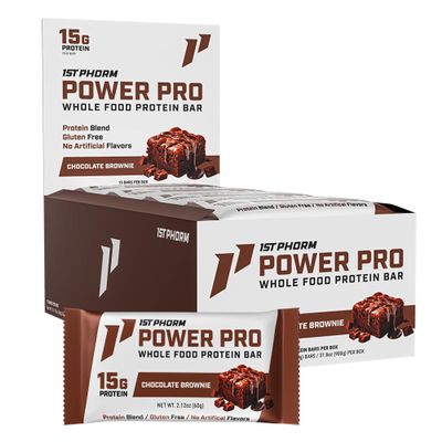 1st Phorm Power Pro Protein Bars, Chocolate Brownie Flavor, 15G Whole Food Protein, Gluten Free, Snack Bars for on the Go or Pantry Snacks, Made Without Artificial Flavors, 15 Count