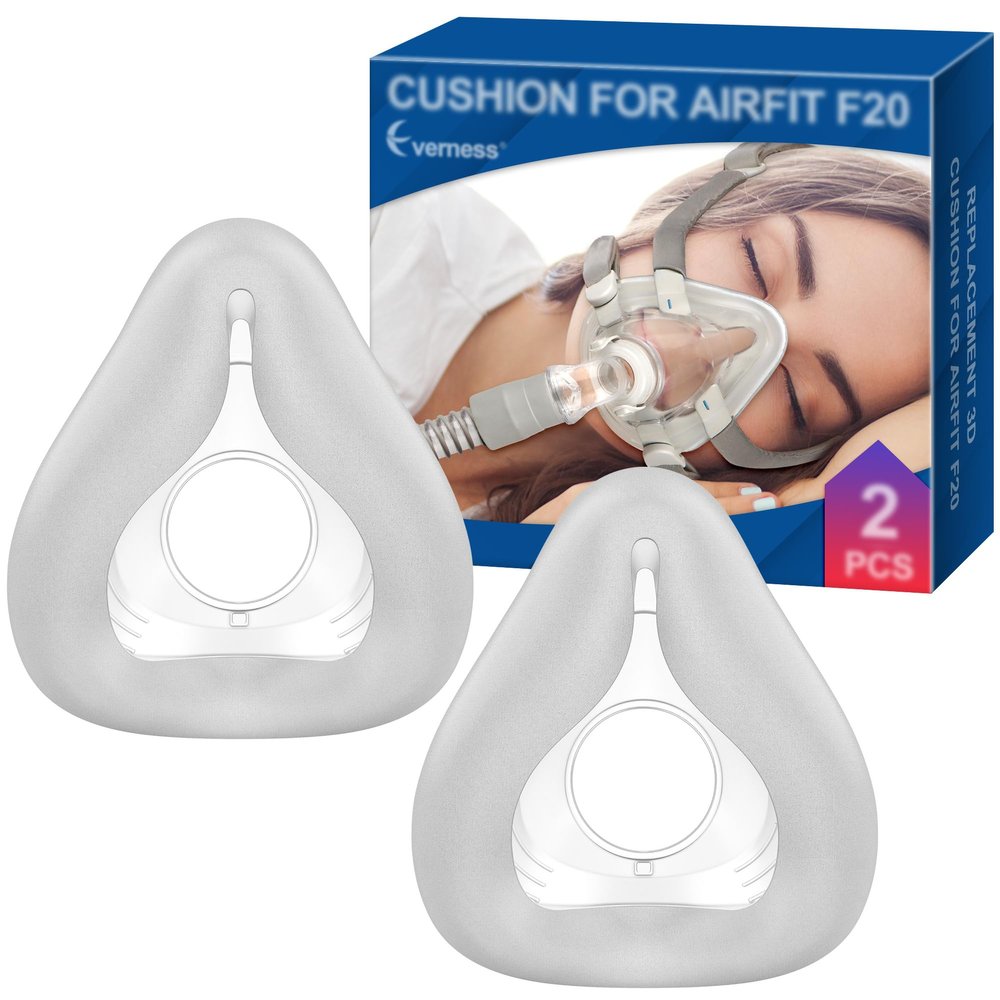 2 Packs Full Face CPAP Mask Cushion (M) for ResMed Airfit F20 & Airtouch F20, Innovative 3D Memory Foam with Built-in Silky Grey Fabric Liner - Highlights Soft Fit & Leak-Free Seal for F20 Mask Medium