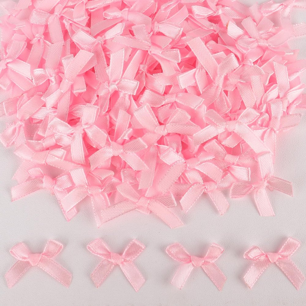 100Pcs 1Inch Mini Ribbon Pink Bows for Crafts Gift Wrapping, Small Tiny Gift Premade Bow Decor for Women Hair Party Bags, Ribbon Bow for Valentine New Year Thanksgiving Birthday Wedding