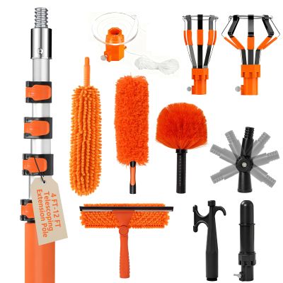 20FT Light Bulb Changer for High Ceilings with 5-12FT Heavy Duty Extension Pole,High Ceiling Fan Duster Extendable Reusable Cobweb,Feather,Window Cleaning Squeegee Kit for Home & House,Interior Roof
