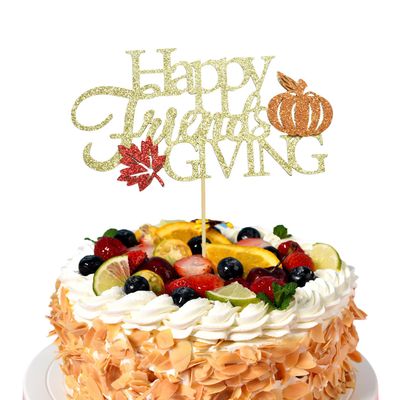 Chewarelly 1 Pack Friends Giving Cake Toppers, Glitter Cake Picks for Thanksgiving Day and Birthday Party Decorations Supplies (Friends Giving)