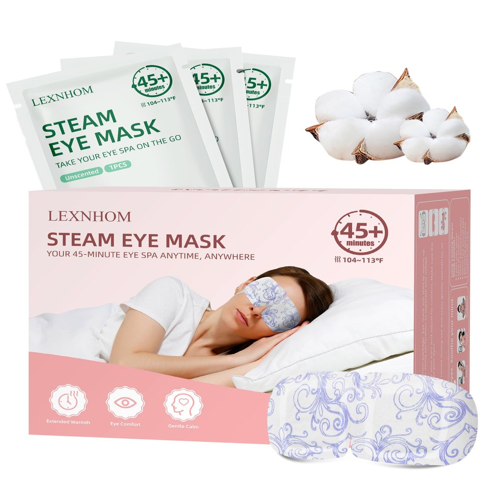 LEXNHOM Self Heating Eye Mask for Dry Eyes 24 Pack, 45+ Min Steam Eye Masks Disposable Dark Circles Puffy for Sleep Travel Office, Warming Rest Eye Mask Best Gifts for Women and Loved Ones (Unscented)