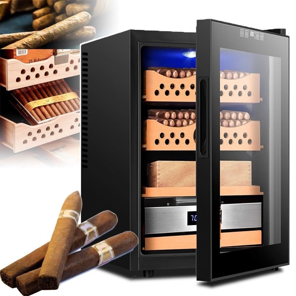 50l Humidors Cigar Cabinet(Storage Capacity: About 200~300 Sticks), Large Capacity Electronic Humidor Cabinet, W/ 1 Box Shelf & 2 Cedar Baskets, Temperature 11~18c(A)