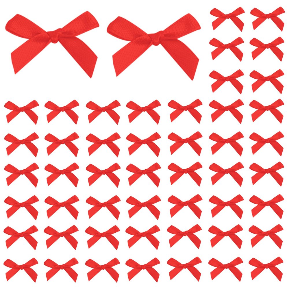 100Pcs 1Inch Mini Ribbon Red Bows for Crafts Gift Wrapping, Small Gift Premade Bow Decor for Women Hair Clip Party Candies Cake, Ribbon Bow for Valentine New Year Thanksgiving Birthday Wedding